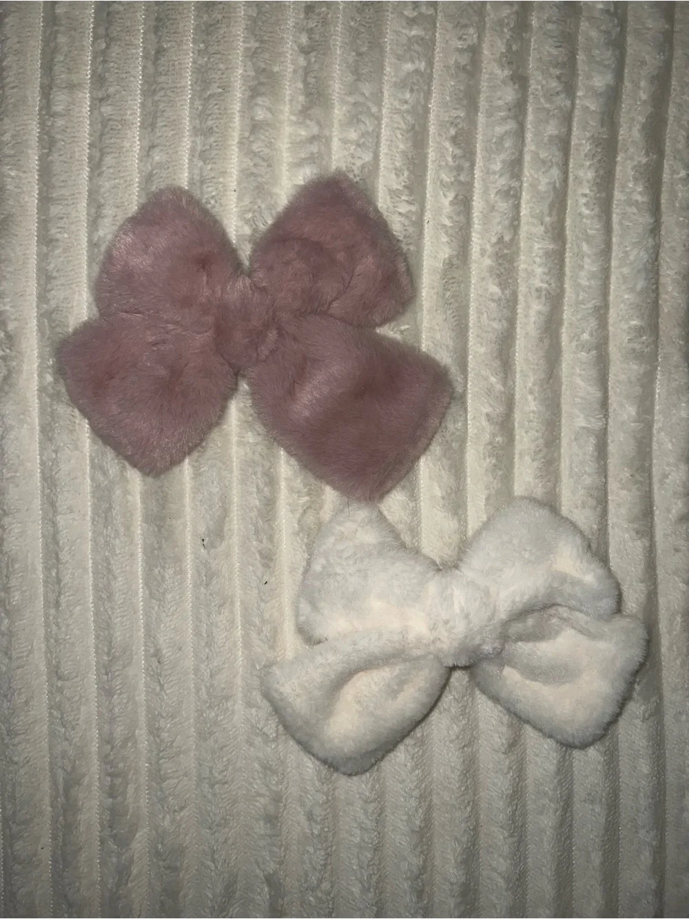 Zara Faux Fur Bow Hair Clips - Pink and White